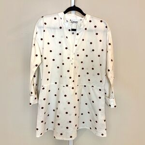 GANNI Polka Dot Cotton Blouse Cream Brown Zip Front